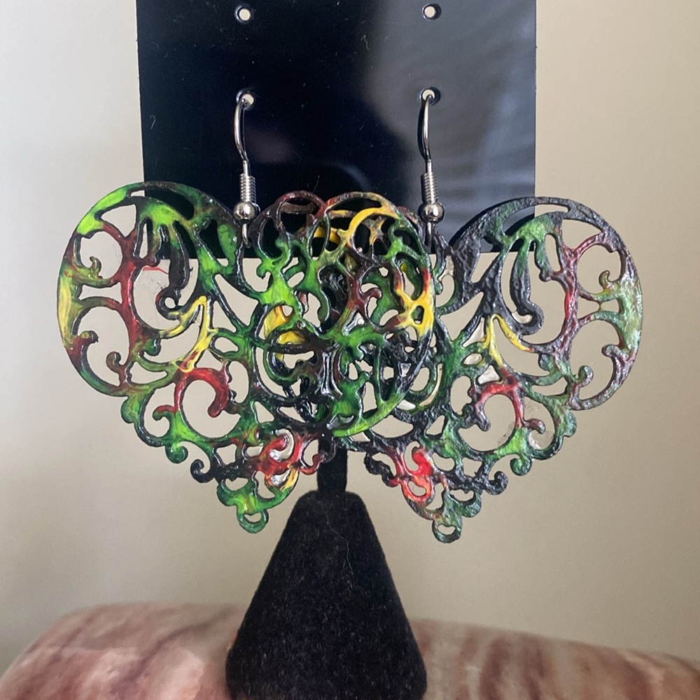 Colorful Heart-Shaped wood Earrings